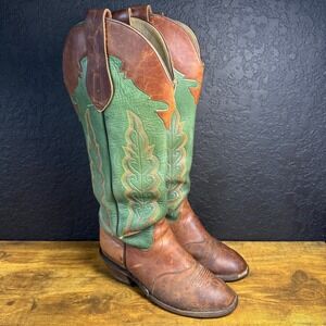Olathe‎ 2455 Mens Green Leather Western Cowboy Boots 7EE USA Buckaroo *READ
